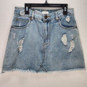 Womens Jean Skirt 91  A-Line Denim High Rise Raw Hem Mini Skirt Size 6 Cotton On